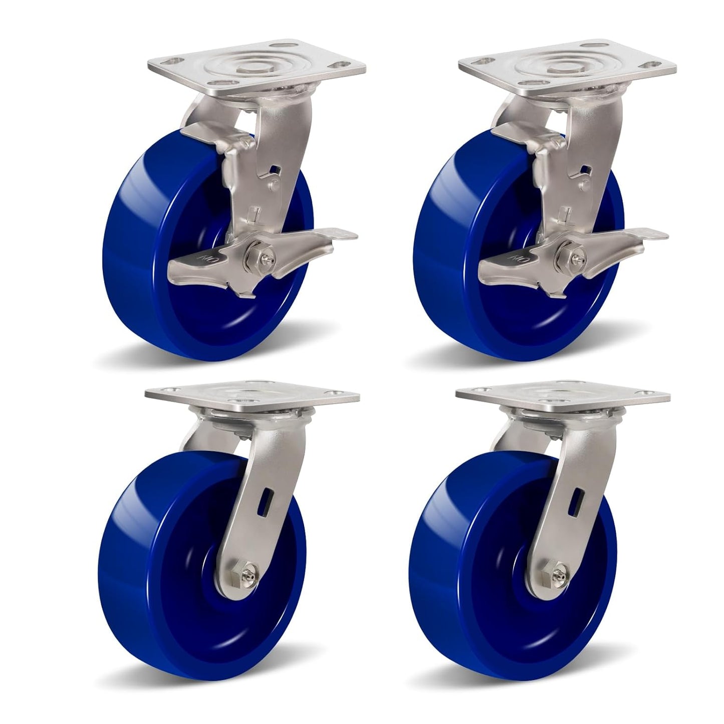 Industrial Stainless Steel Caster, Corrosion Resistant, Heavy-Duty Solid Polyurethane Wheels for Food Processing, Pharmaceutical Labs (Blue)