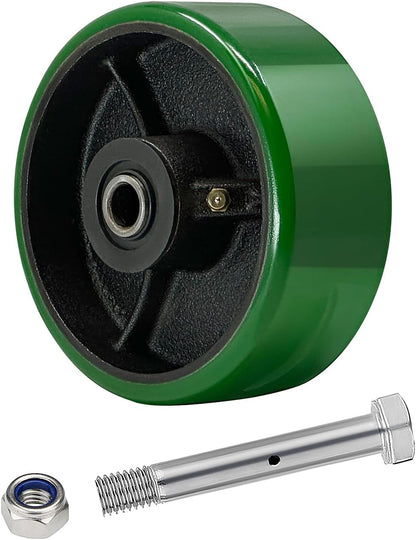 Polyurethane on cast Iron Wheel, Roller Bearing-1/2" Bore 800 lbs Capacity per Wheel, Heavy Duty Caster Wheel for Industrial/Commercial(Green)