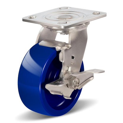 Industrial Stainless Steel Caster, Corrosion Resistant, Heavy-Duty Solid Polyurethane Wheels for Food Processing, Pharmaceutical Labs (Blue)