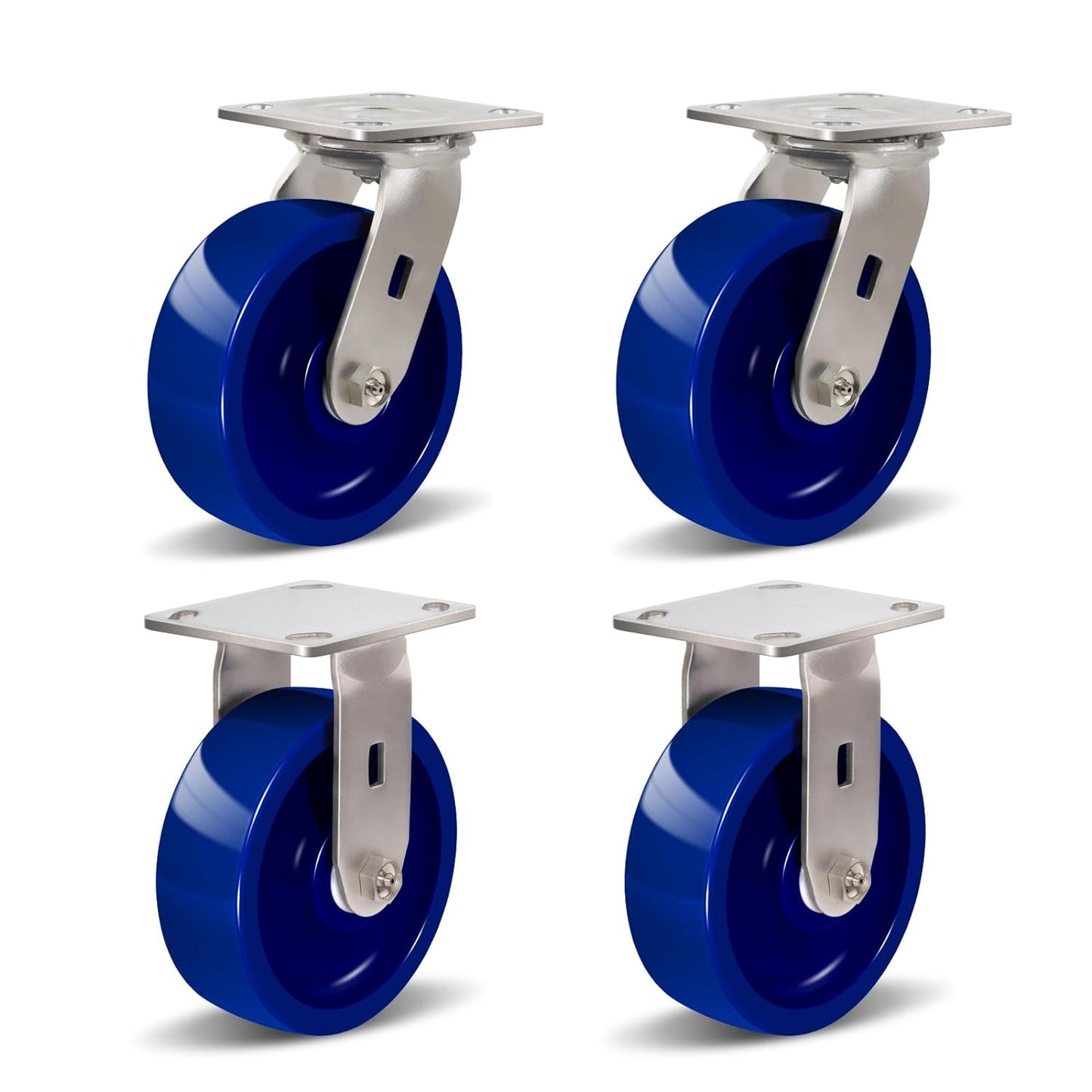 Industrial Stainless Steel Caster, Corrosion Resistant, Heavy-Duty Solid Polyurethane Wheels for Food Processing, Pharmaceutical Labs (Blue)