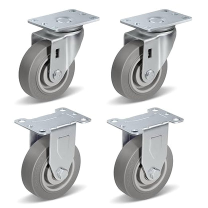 1.5" Wide Heavy Duty Gray Quite Rubber Casters