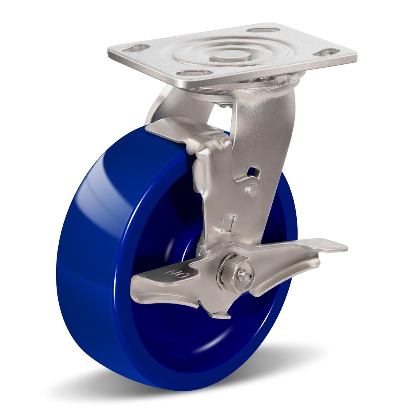 Industrial Stainless Steel Caster, Corrosion Resistant, Heavy-Duty Solid Polyurethane Wheels for Food Processing, Pharmaceutical Labs (Blue)