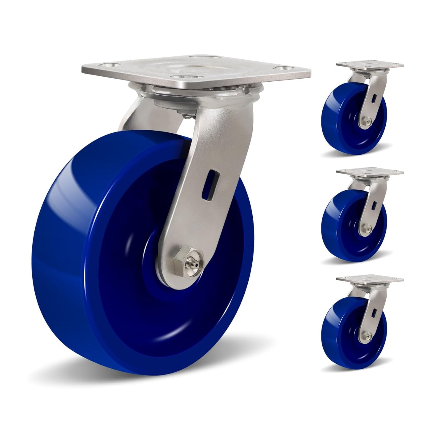 Industrial Stainless Steel Caster, Corrosion Resistant, Heavy-Duty Solid Polyurethane Wheels for Food Processing, Pharmaceutical Labs (Blue)