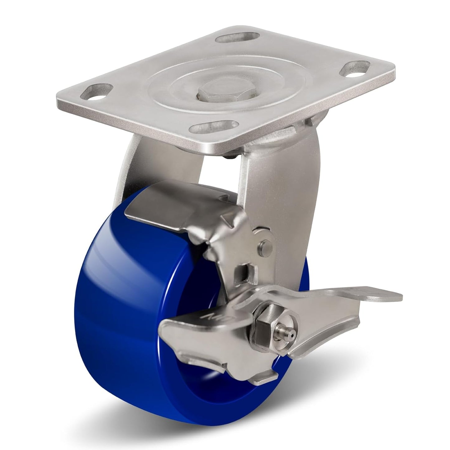 Industrial Stainless Steel Caster, Corrosion Resistant, Heavy-Duty Solid Polyurethane Wheels for Food Processing, Pharmaceutical Labs (Blue)