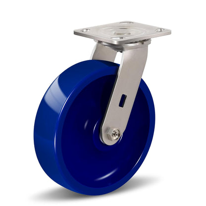 Industrial Stainless Steel Caster, Corrosion Resistant, Heavy-Duty Solid Polyurethane Wheels for Food Processing, Pharmaceutical Labs (Blue)