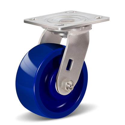 Industrial Stainless Steel Caster, Corrosion Resistant, Heavy-Duty Solid Polyurethane Wheels for Food Processing, Pharmaceutical Labs (Blue)