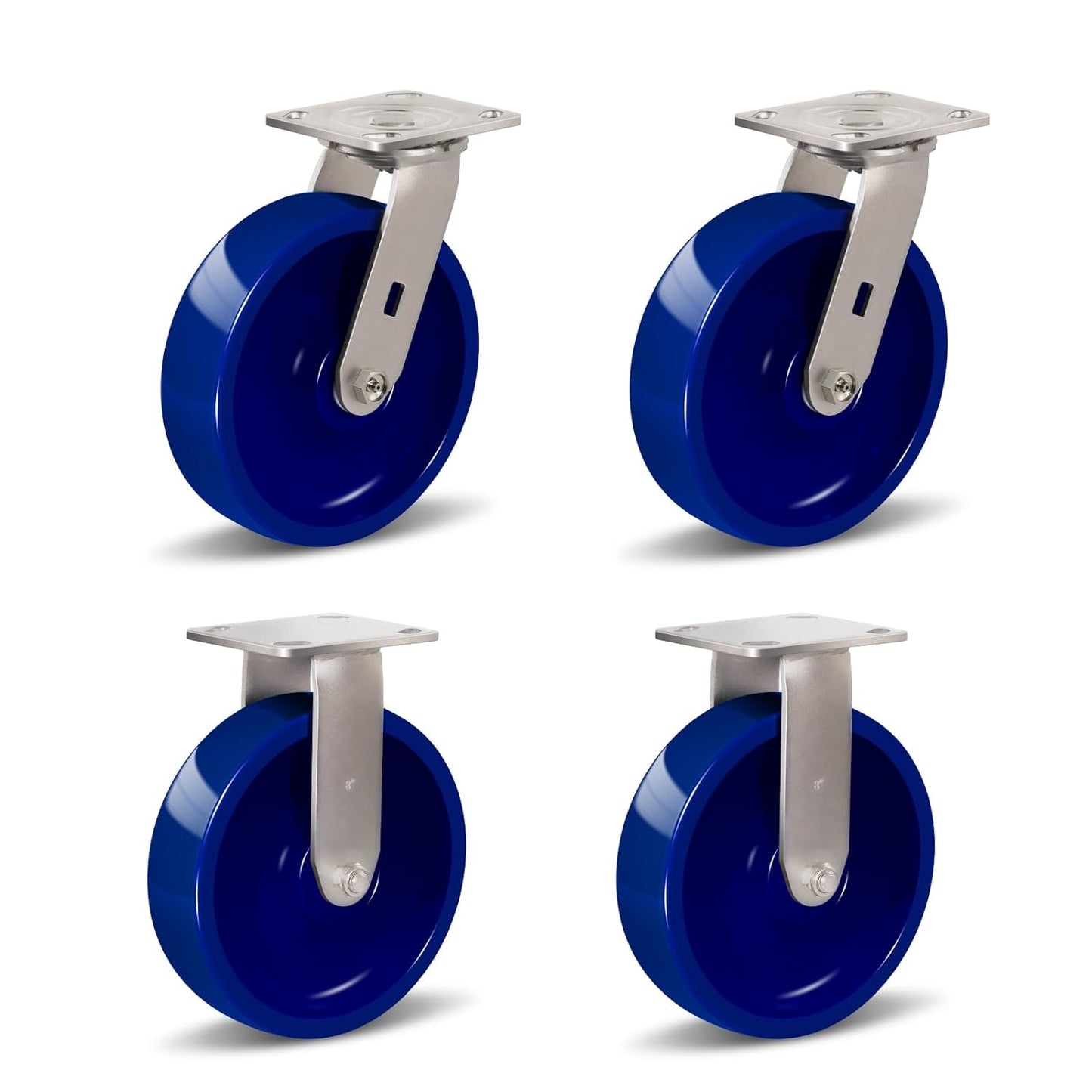 Industrial Stainless Steel Caster, Corrosion Resistant, Heavy-Duty Solid Polyurethane Wheels for Food Processing, Pharmaceutical Labs (Blue)