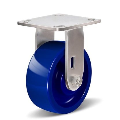 Industrial Stainless Steel Caster, Corrosion Resistant, Heavy-Duty Solid Polyurethane Wheels for Food Processing, Pharmaceutical Labs (Blue)