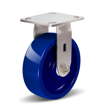 Industrial Stainless Steel Caster, Corrosion Resistant, Heavy-Duty Solid Polyurethane Wheels for Food Processing, Pharmaceutical Labs (Blue)