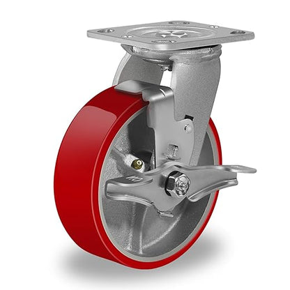 Polyurethane Wheel on Steel Hub, Industrial Brake Caster Heavy Duty with 800 LB Load Capacity, No Noise for Toolbox Workbench