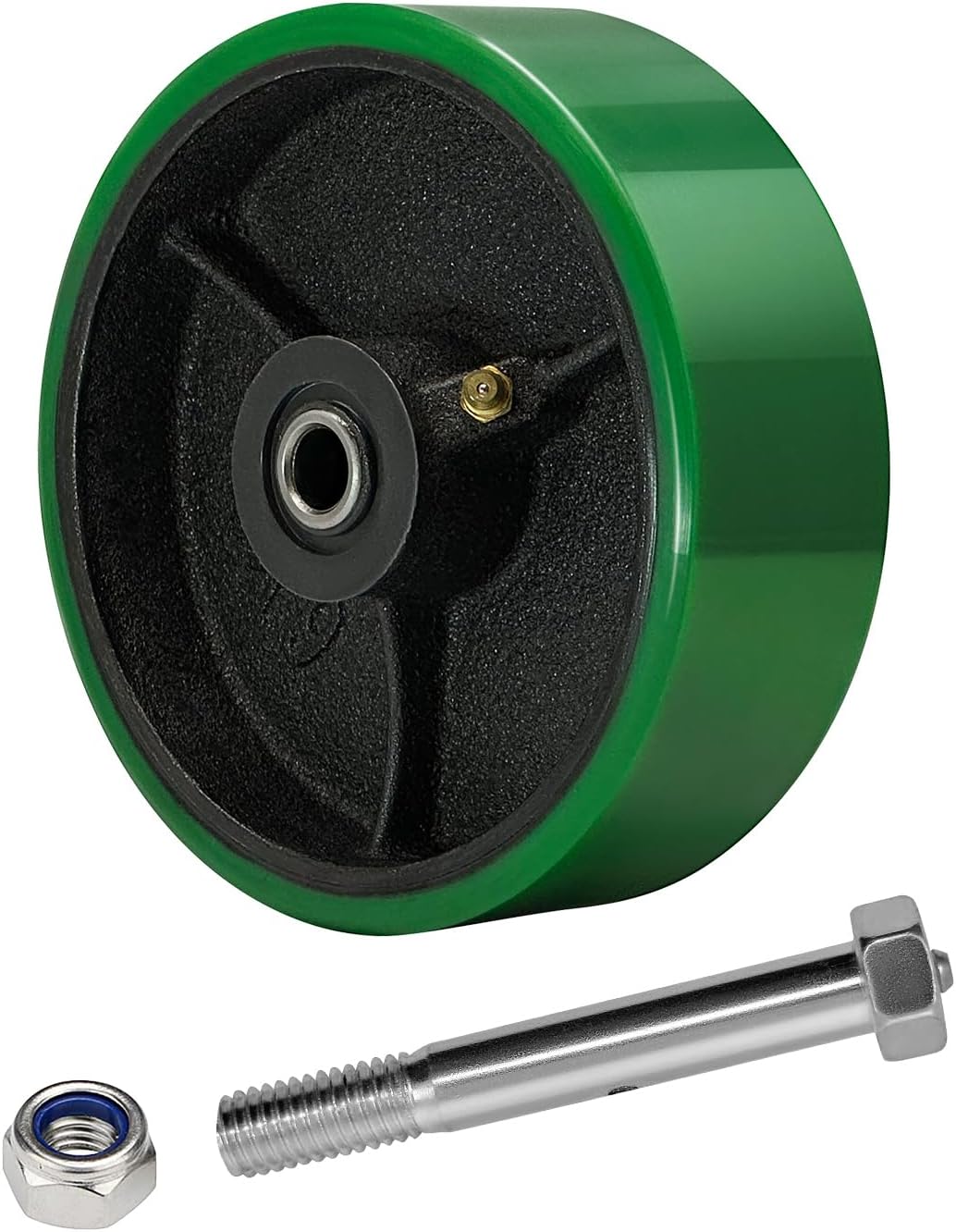 Polyurethane on cast Iron Wheel, Roller Bearing-1/2" Bore 800 lbs Capacity per Wheel, Heavy Duty Caster Wheel for Industrial/Commercial(Green)