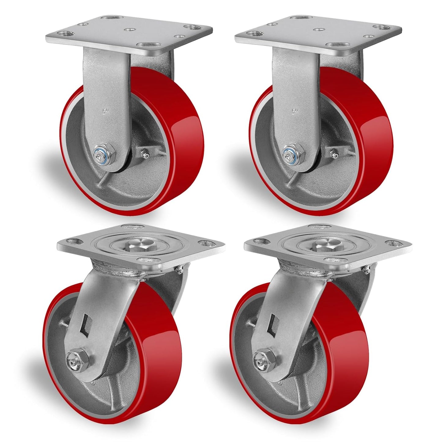 Polyurethane Wheel on Steel Hub, Industrial Brake Caster Heavy Duty with 800 LB Load Capacity, No Noise for Toolbox Workbench