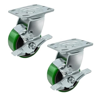 Polyurethane Wheel Swivel Casters,Rigid, Break, Industrial Load Capacity 4800lbs(Green)