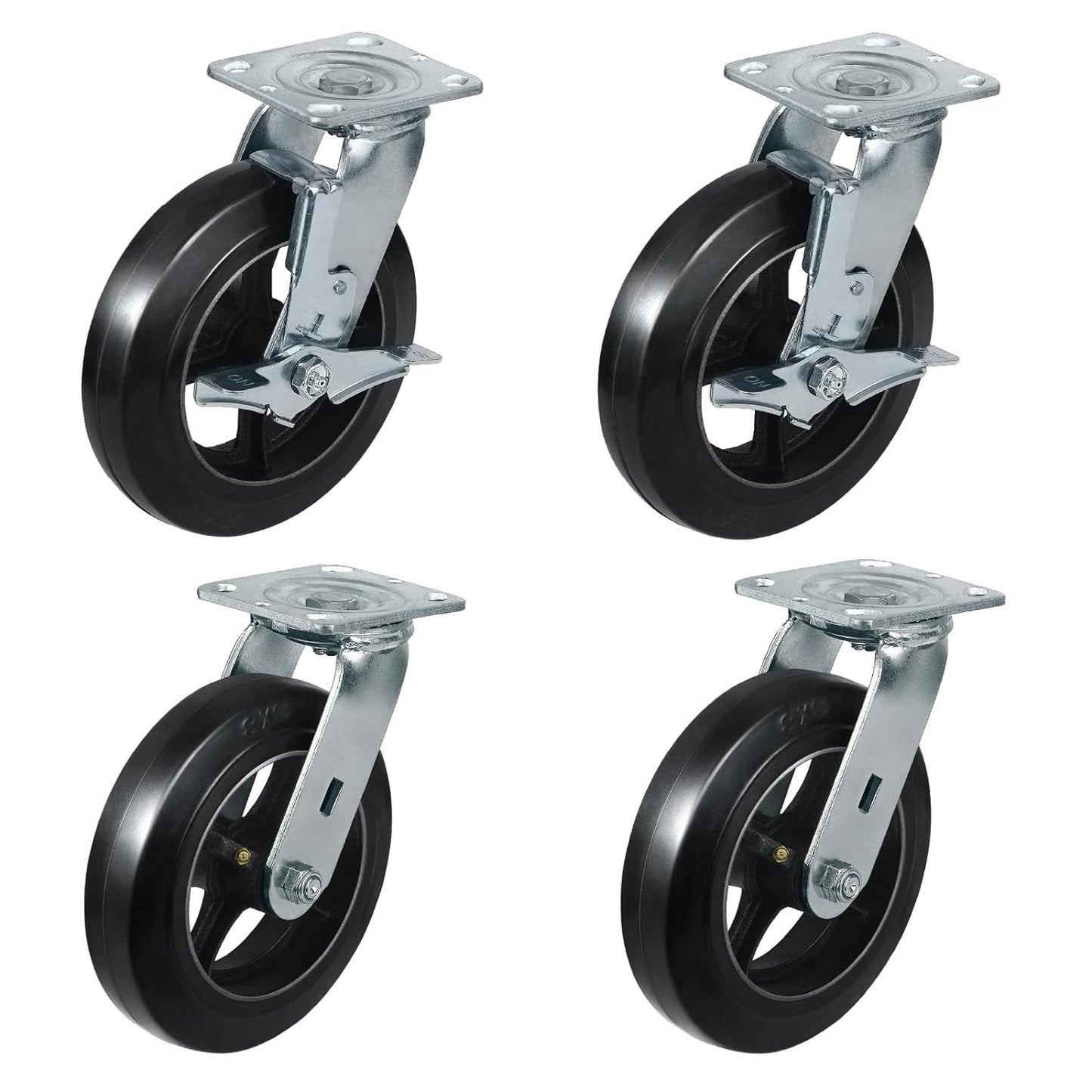 Rubber-Cast Iron Caster Wheels 700 lb Capacity for Heavy-Duty Mobility