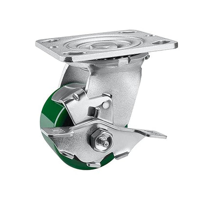 Polyurethane Wheel Swivel Casters,Rigid, Break, Industrial Load Capacity 4800lbs(Green)