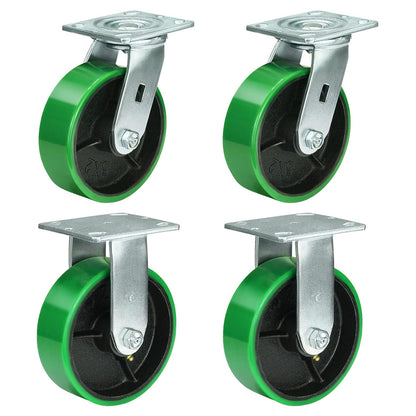 Polyurethane Wheel Swivel Casters,Rigid, Break, Industrial Load Capacity 4800lbs(Green)