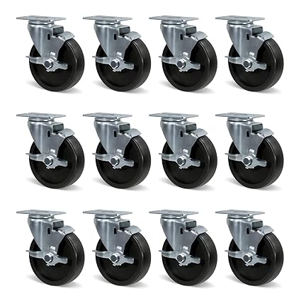 Polyolefin Heavy Duty Caster Wheels with Brake,Rigid,Swivel, Set of 4 Loading Capacity 1000LB Total for Cart Furniture