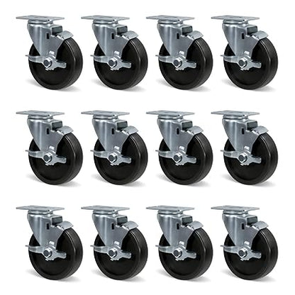 Polyolefin Heavy Duty Caster Wheels with Brake,Rigid,Swivel, Set of 4 Loading Capacity 1000LB Total for Cart Furniture