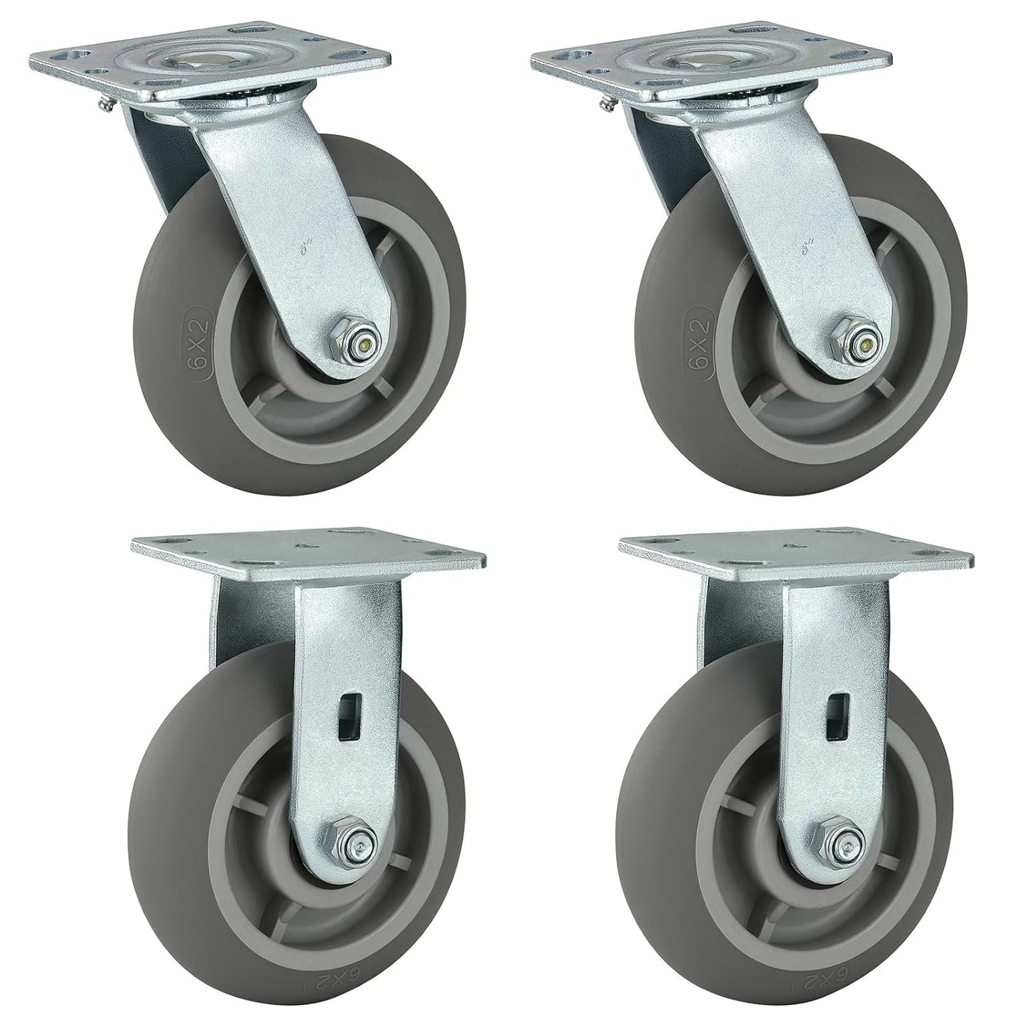 Thermoplastic Rubber Wheels(Crown Tread) -Heavy Duty Caster Wheels for Furniture Platform Trucks Workbench Total 2000 LB Capacity