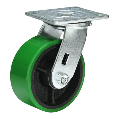 Polyurethane Wheel Swivel Casters,Rigid, Break, Industrial Load Capacity 4800lbs(Green)