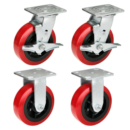 Polyurethane Tread on Polypropylene Core (RED) Heavy Duty Casters with 1200lbs Capacity, Widely Used in Platform Trucks, Furniture, Workbench, Tool Box   You