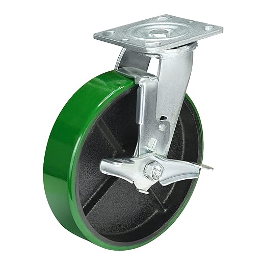 Polyurethane Wheel Swivel Casters,Rigid, Break, Industrial Load Capacity 4800lbs(Green)