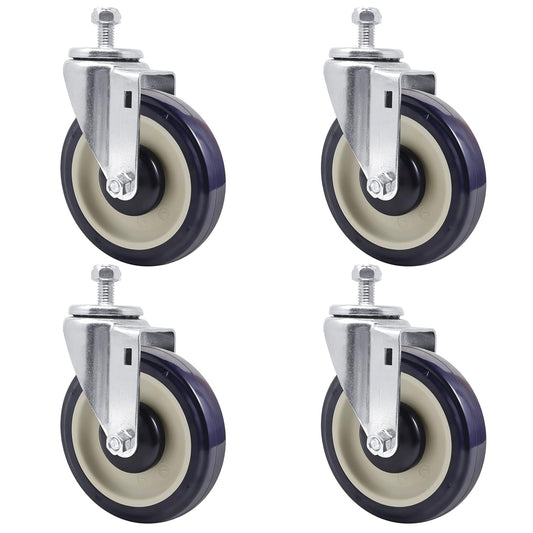 Polyurethane Replacement Shopping Cart Casters , Heavy Duty Locking Casters with 3/8" & 5/16" Bore Swivel Casters Set of 4 Wheels for Cart Furniture