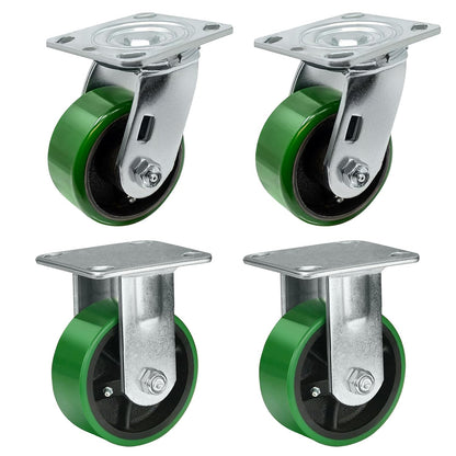 Polyurethane Wheel Swivel Casters,Rigid, Break, Industrial Load Capacity 4800lbs(Green)