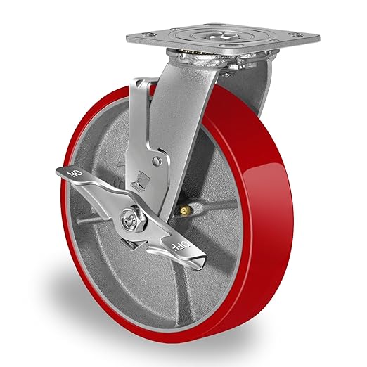 Polyurethane Wheel on Steel Hub, Industrial Brake Caster Heavy Duty with 800 LB Load Capacity, No Noise for Toolbox Workbench