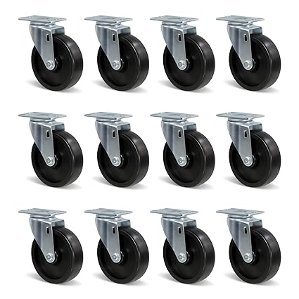 Polyolefin Heavy Duty Caster Wheels with Brake,Rigid,Swivel, Set of 4 Loading Capacity 1000LB Total for Cart Furniture