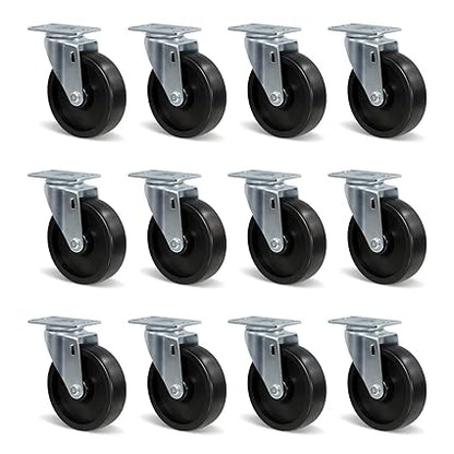 Polyolefin Heavy Duty Caster Wheels with Brake,Rigid,Swivel, Set of 4 Loading Capacity 1000LB Total for Cart Furniture