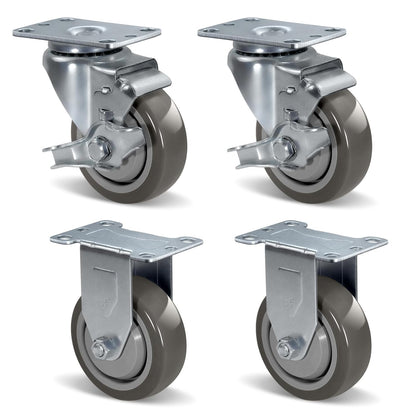 Polyurethane Wheels, Heavy Duty Locking Casters Set of 4 Swivel Wheels for Cart, Furniture, Workbench, 1000 LBS Total Capacity