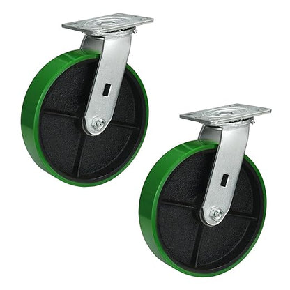 Polyurethane Wheel Swivel Casters,Rigid, Break, Industrial Load Capacity 4800lbs(Green)