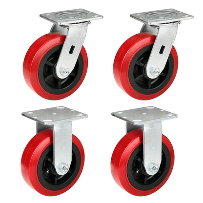 Polyurethane Tread on Polypropylene Core (RED) Heavy Duty Casters with 1200lbs Capacity, Widely Used in Platform Trucks, Furniture, Workbench, Tool Box   You