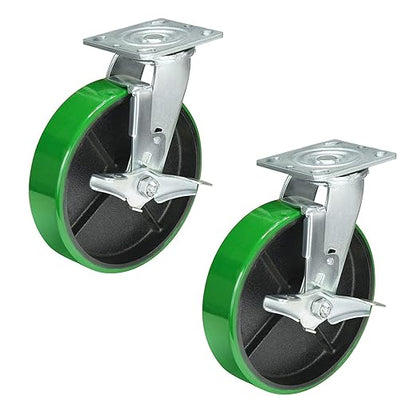 Polyurethane Wheel Swivel Casters,Rigid, Break, Industrial Load Capacity 4800lbs(Green)