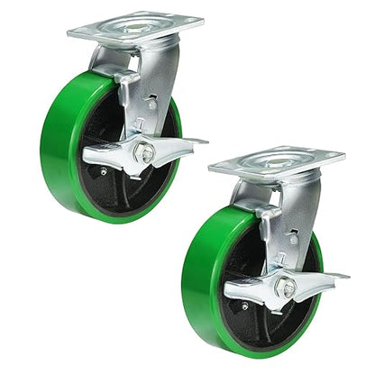 Polyurethane Wheel Swivel Casters,Rigid, Break, Industrial Load Capacity 4800lbs(Green)