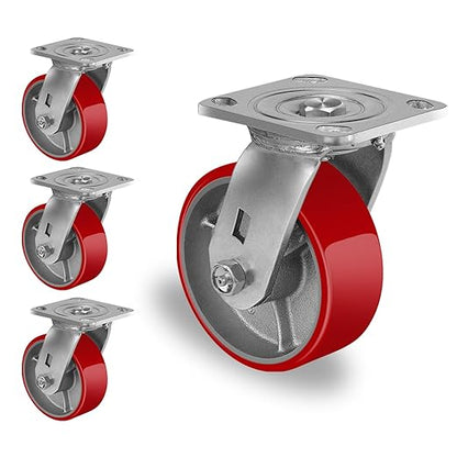 Polyurethane Wheel on Steel Hub, Industrial Brake Caster Heavy Duty with 800 LB Load Capacity, No Noise for Toolbox Workbench