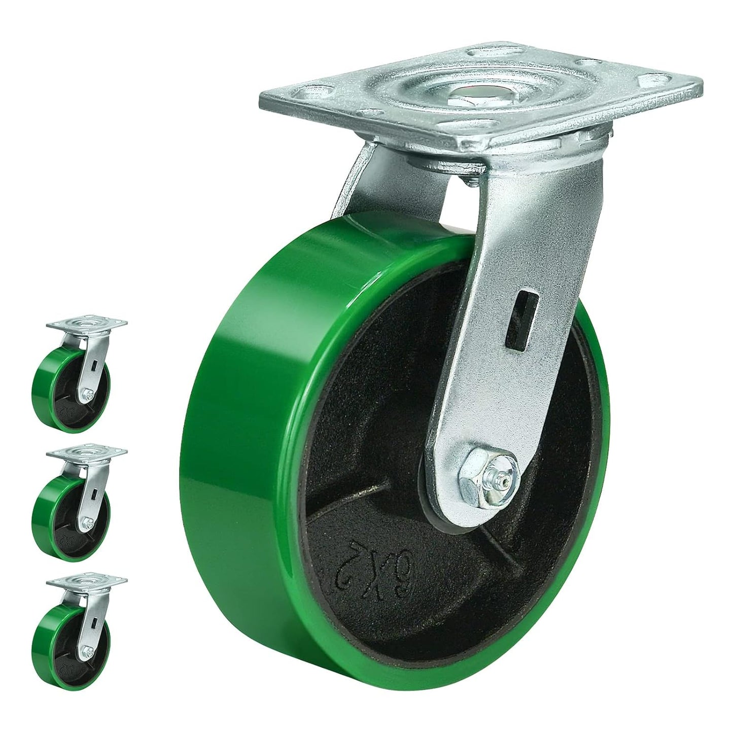 Polyurethane Wheel Swivel Casters,Rigid, Break, Industrial Load Capacity 4800lbs(Green)