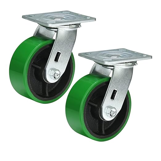 Polyurethane Wheel Swivel Casters,Rigid, Break, Industrial Load Capacity 4800lbs(Green)