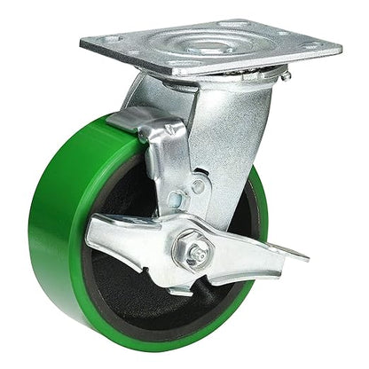 Polyurethane Wheel Swivel Casters,Rigid, Break, Industrial Load Capacity 4800lbs(Green)