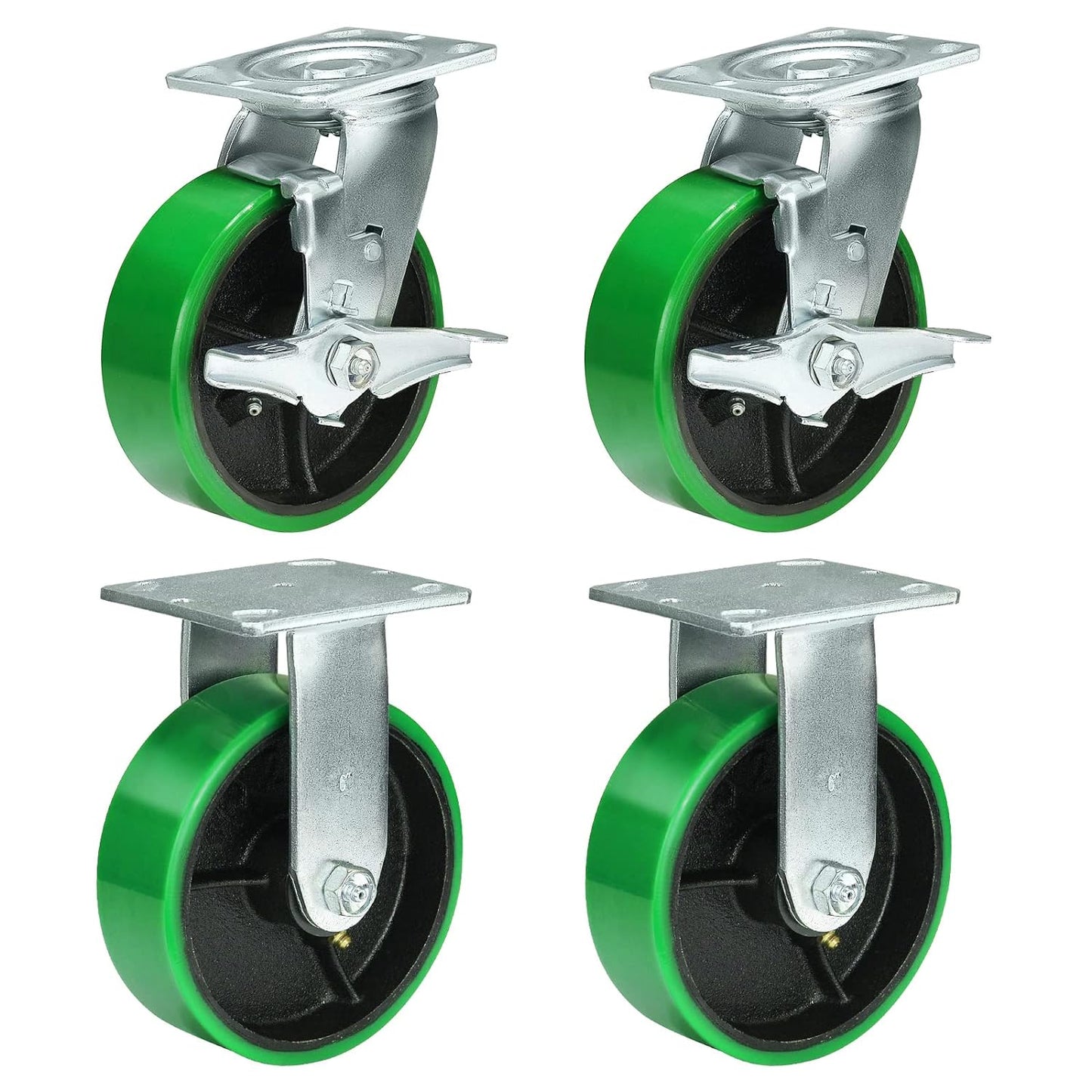 Polyurethane Wheel Swivel Casters,Rigid, Break, Industrial Load Capacity 4800lbs(Green)