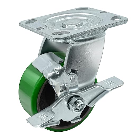 Polyurethane Wheel Swivel Casters,Rigid, Break, Industrial Load Capacity 4800lbs(Green)