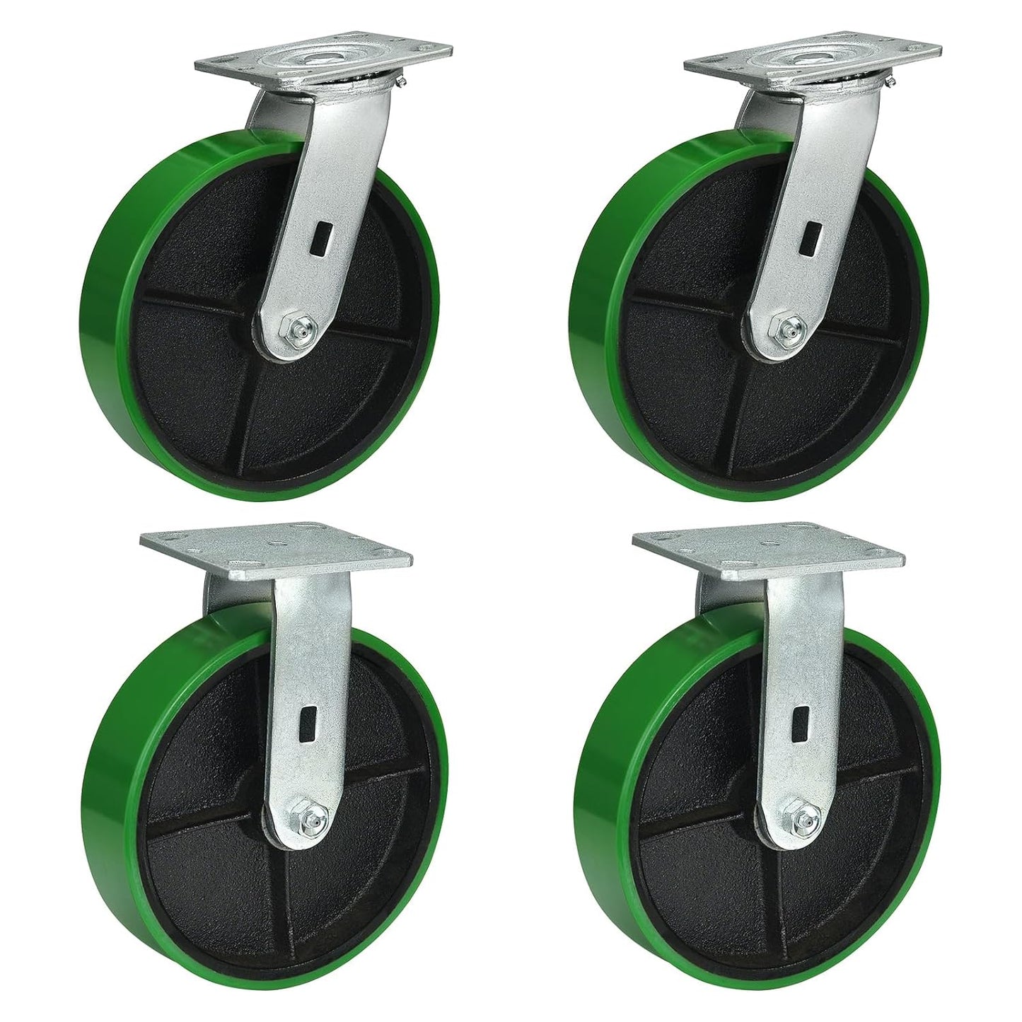 Polyurethane Wheel Swivel Casters,Rigid, Break, Industrial Load Capacity 4800lbs(Green)