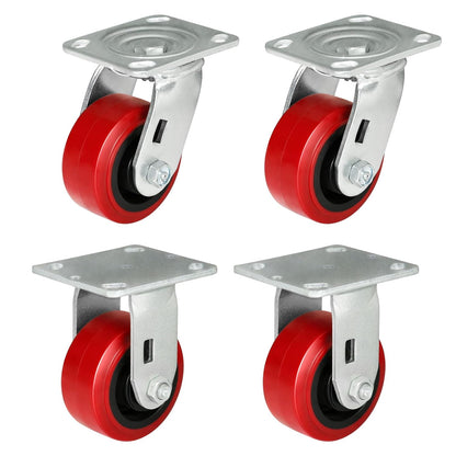 Polyurethane Tread on Polypropylene Core (RED) Heavy Duty Casters with 1200lbs Capacity, Widely Used in Platform Trucks, Furniture, Workbench, Tool Box   You