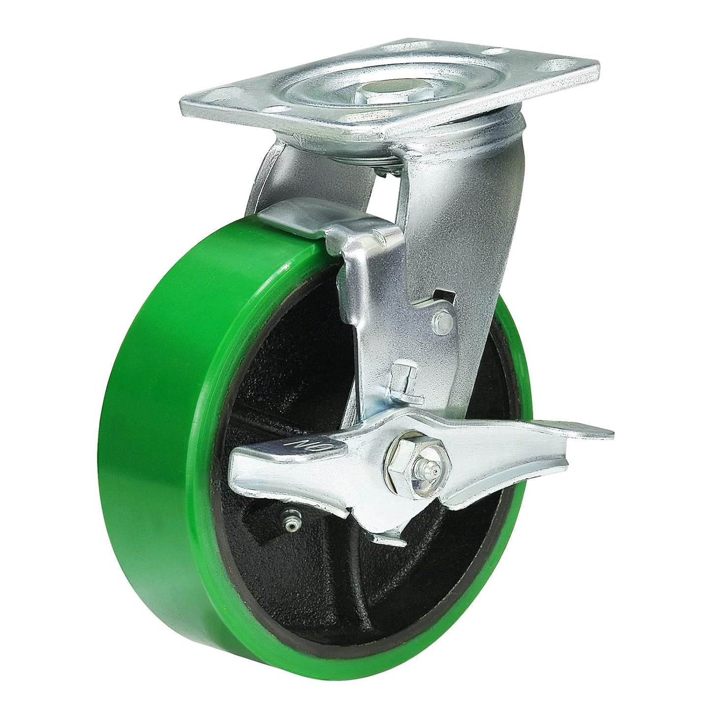 Polyurethane Wheel Swivel Casters,Rigid, Break, Industrial Load Capacity 4800lbs(Green)