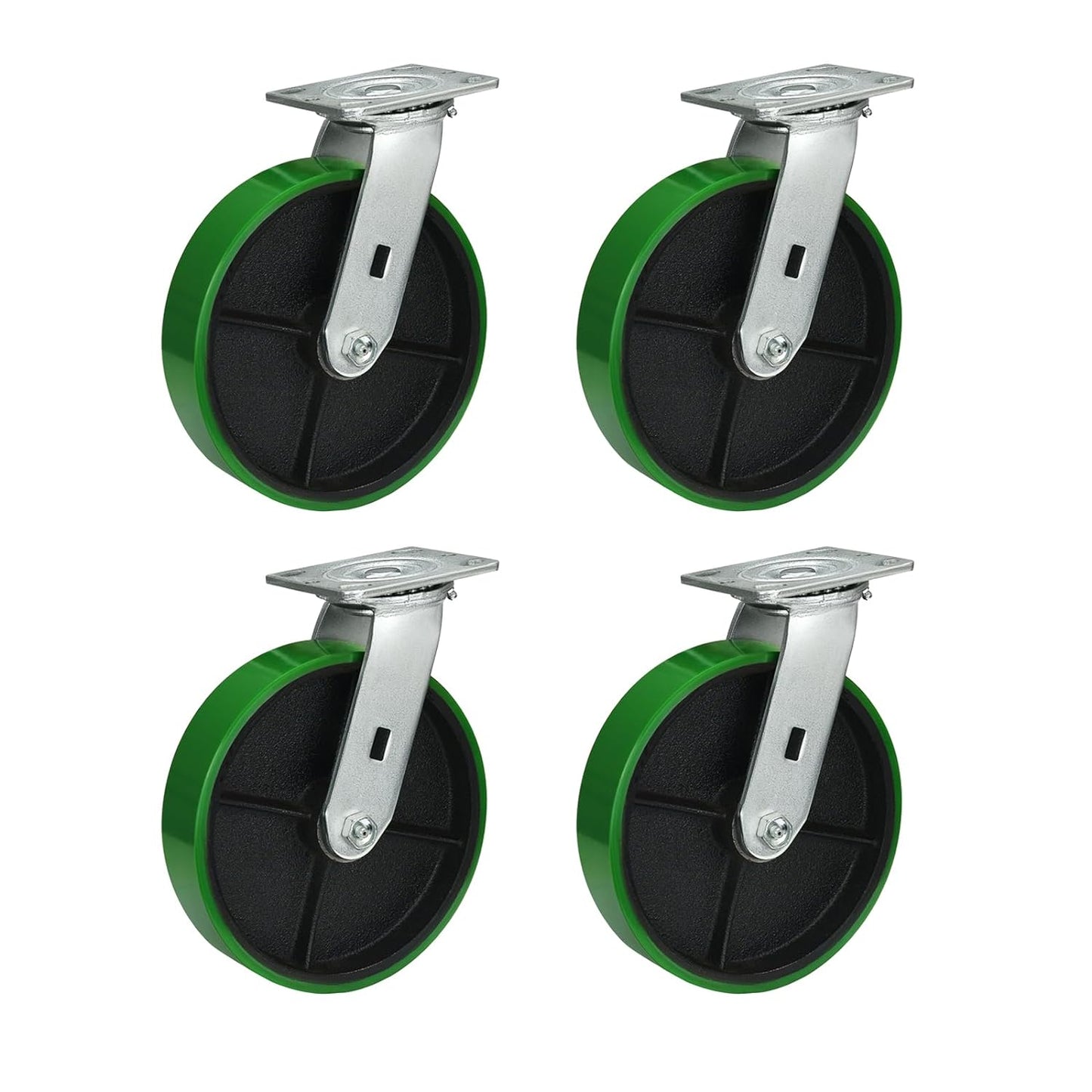 Polyurethane Wheel Swivel Casters,Rigid, Break, Industrial Load Capacity 4800lbs(Green)