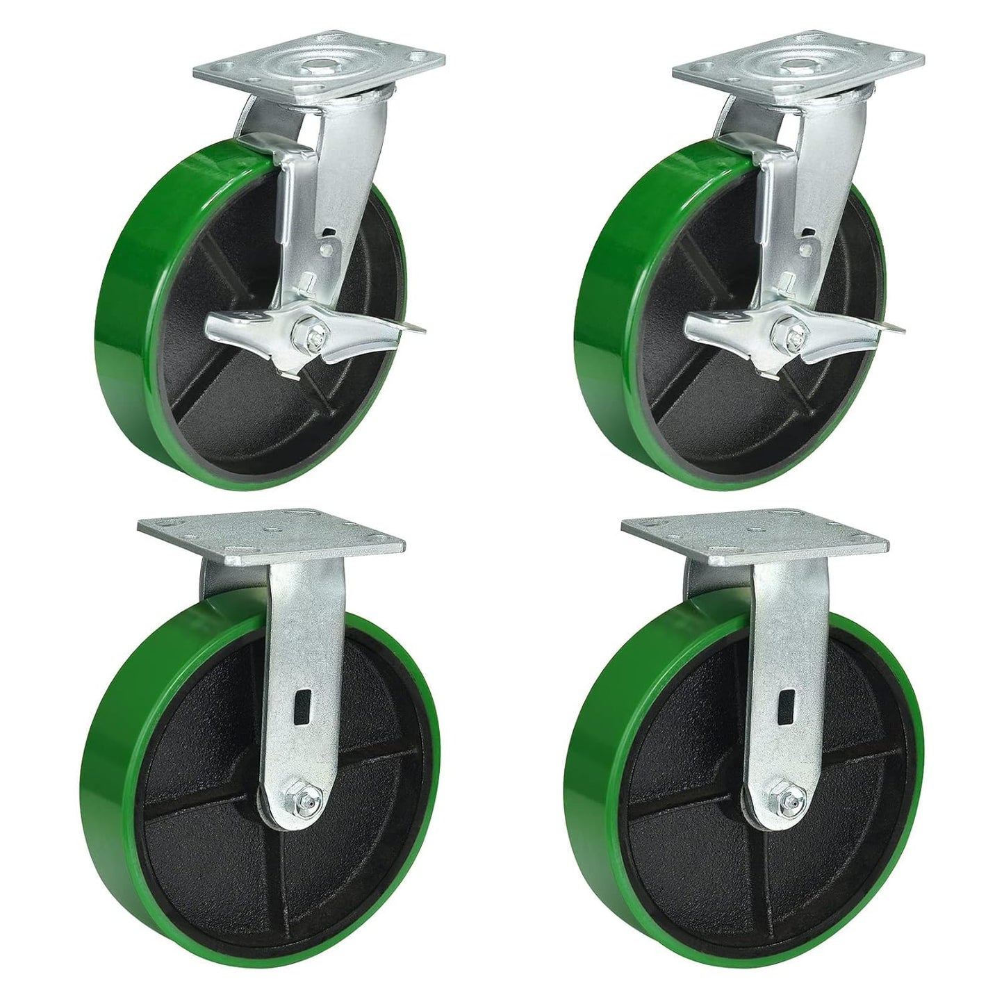 Polyurethane Wheel Swivel Casters,Rigid, Break, Industrial Load Capacity 4800lbs(Green)