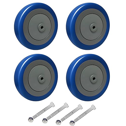 5" Polyurethane Shopping Cart Wheels Replacement Casters Wheels for Cart, 5/16" and 3/8"Axle 1200lbs Total Capacity