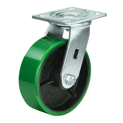 Polyurethane Wheel Swivel Casters,Rigid, Break, Industrial Load Capacity 4800lbs(Green)