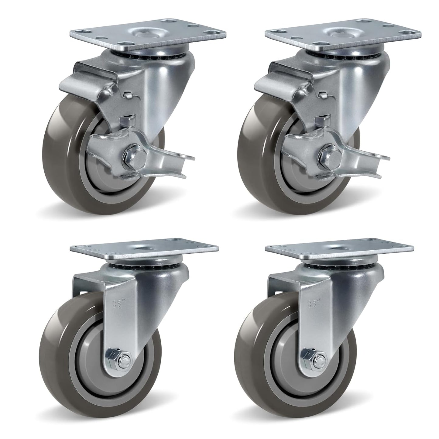 Polyurethane Wheels, Heavy Duty Locking Casters Set of 4 Swivel Wheels for Cart, Furniture, Workbench, 1000 LBS Total Capacity